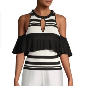 RENVY Cold Shoulder Knit Top – Size XS – Black & White Stripe